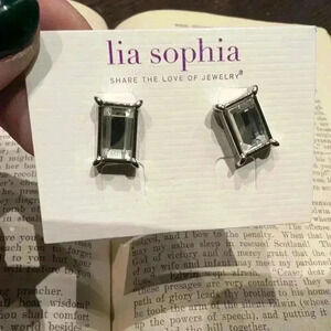 Lia Sophia rectangle clear silvertone earrings new in box